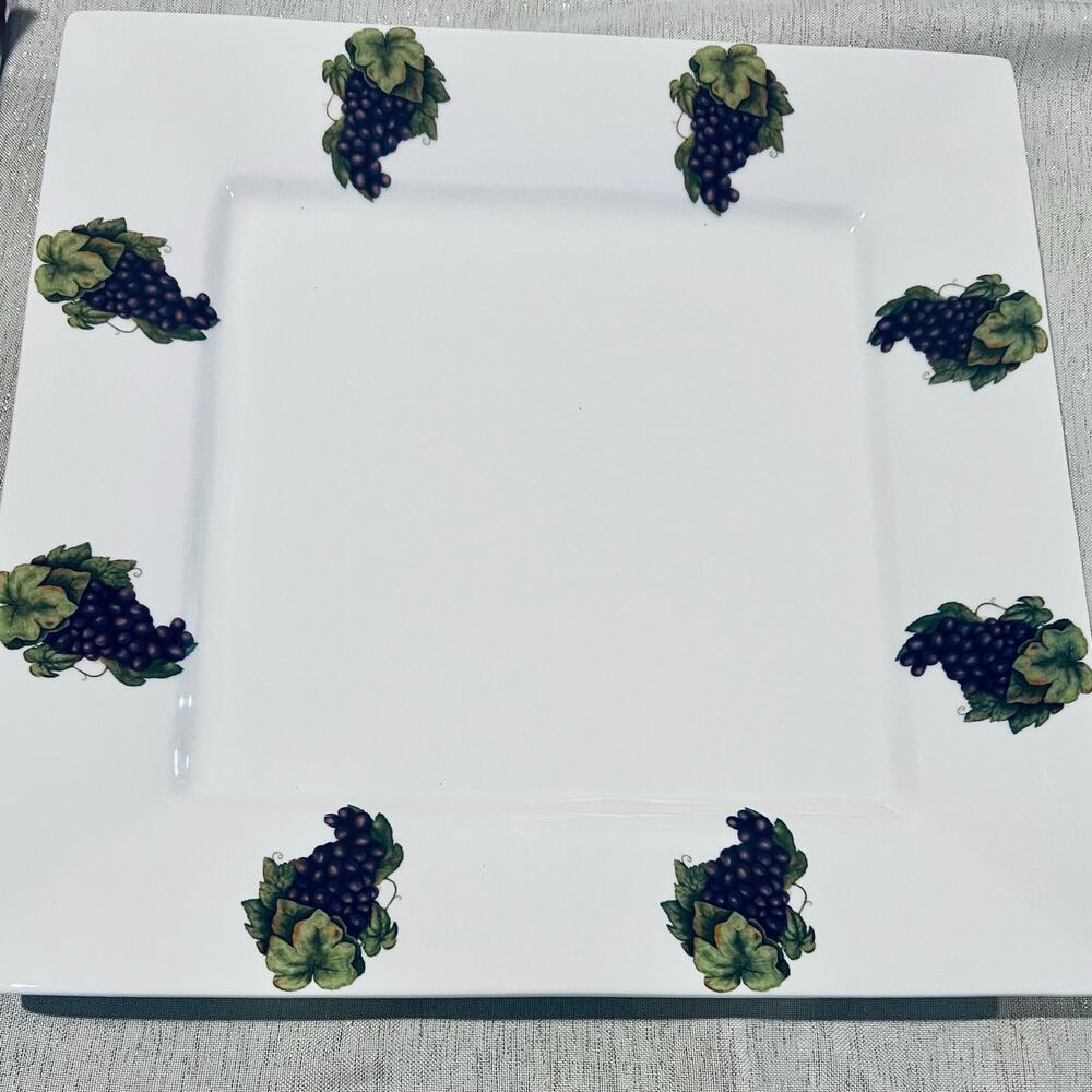 Extra Large Serving Platter.  Made by Cordon Bleu.  White with grape clusters